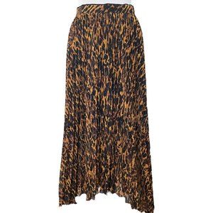 AllSaints Cora Ambient Brown & Black Animal Print Pleated Midi Skirt US Size 6
